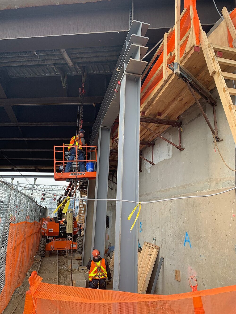Steel beams during construction