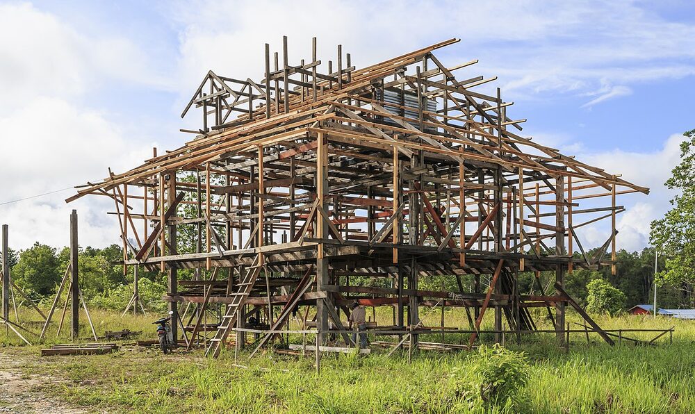 Timber frame of a new house under construction